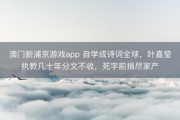 澳门新浦京游戏app 自学成诗词全球,叶嘉莹执教几十年分文不收,死字前捐尽家产